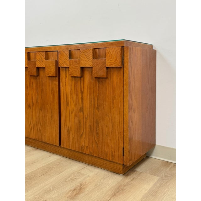 Vintage Buffet Lane Staccato Brutalist MCM Sideboard Collectible Glass Top For Sale - Image 10 of 17