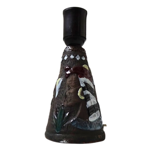 Vintage Handmade Round Table Lamp with Egyptian Motiv from Tilgmans, Sweden For Sale