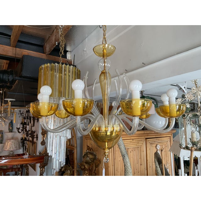 Metal 1970s Mid Century Modern Italian Glass Chandelier For Sale - Image 7 of 9