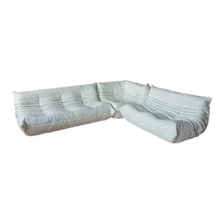 White Leather Living Room Set by Michel Ducaroy for Ligne Roset, 1970s, Set of 3 For Sale
