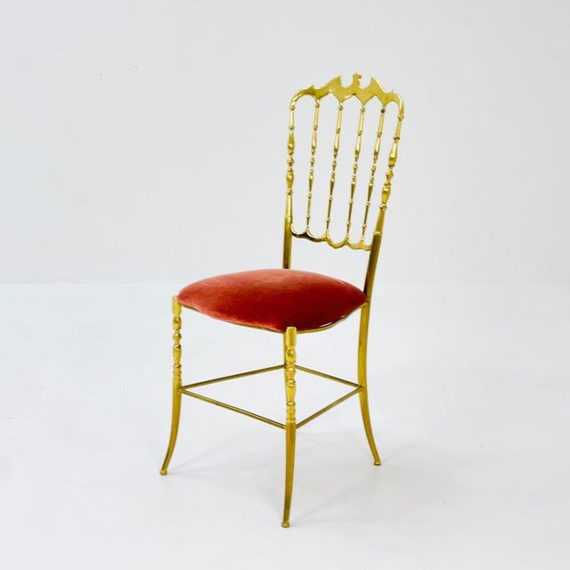 Mid century Brass Chiavari Side Chair by Gaetano Descalzi. Italy 1980s fabulous brass side chair and red velvet fabric...