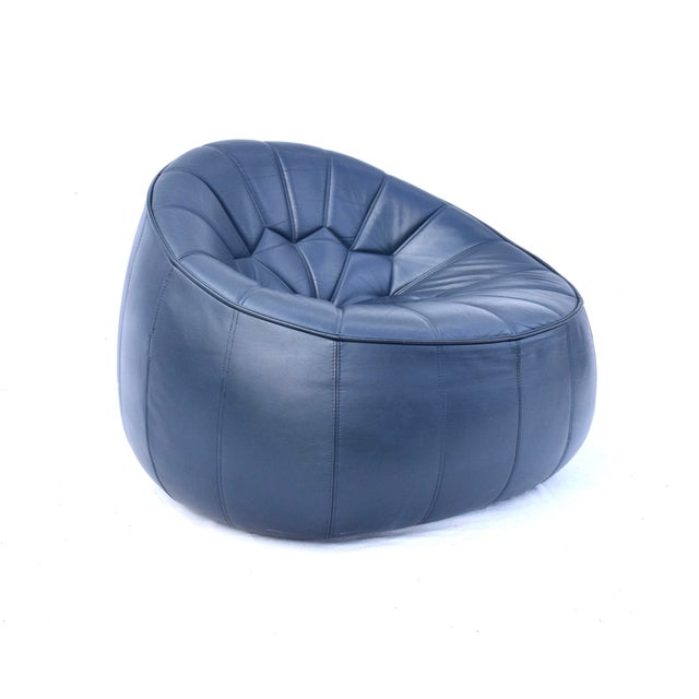 Mid 20th Century Vintage Ligne Roset Leather Moroccan Ottoman Swivel Arm Chair For Sale - Image 5 of 10