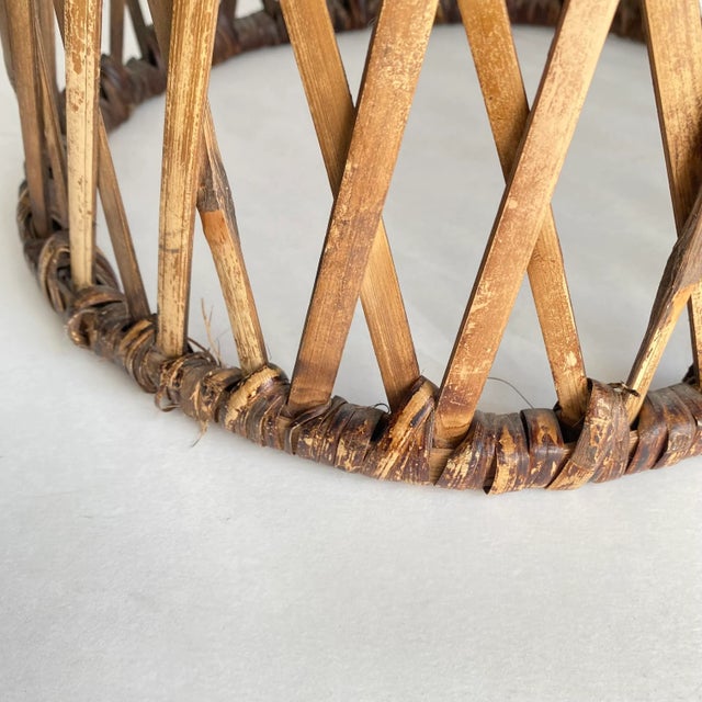 Vintage Rattan Plant Stand Boho Chic Natural Lattice Wicker Side Table For Sale - Image 6 of 11