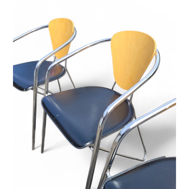 Italian Postmodern Chrome, Bentwood and Black Leather Dining Chairs from Effezeta, 1980s, Set of 4 For Sale - Image 17 of 18