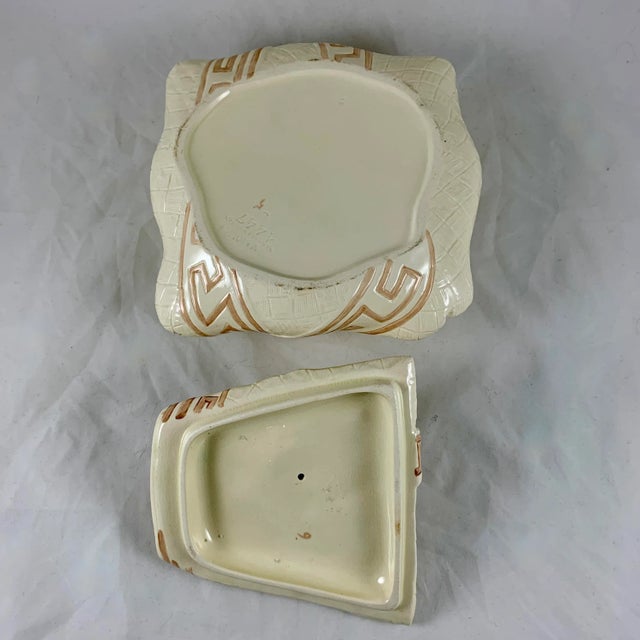 Sarreguemines Majolica Trompe L’Oeil Greek Key Napkin Egg Box Pâté Terrine For Sale - Image 10 of 13