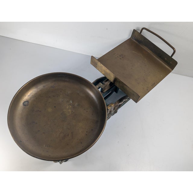 Early 20th Century Turquoise Teal and Gold Cast Iron Grocery Scale Balance For Sale - Image 11 of 18
