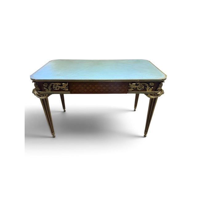 Sienna French Louis XVI Marquetry & Gilt-Bronze Bureau Plat Attributed Maison Beurdeley For Sale - Image 8 of 8