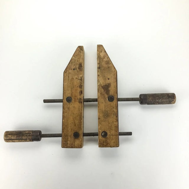 Vintage Solid Wood Carpenter Screw Clamp For Sale - Image 4 of 10