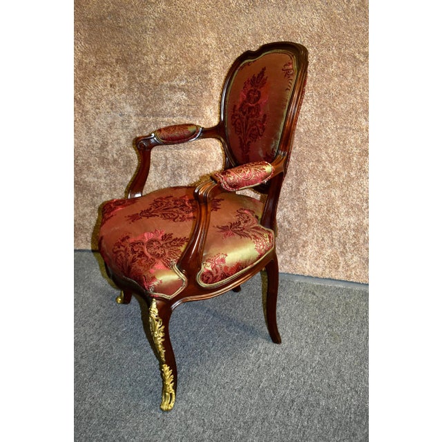 Vintage Italian Style Arm Accent Chair W/Brass Ormolu For Sale In Philadelphia - Image 6 of 13