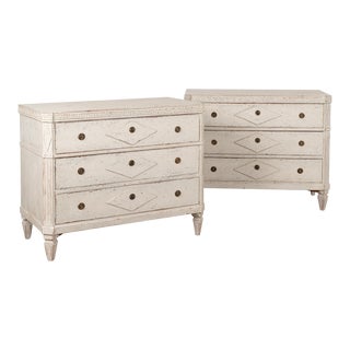 Pair, Gustavian White Painted Chest of Drawers, Sweden Circa 1840-80 For Sale