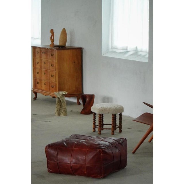 Mid-Century Modern Moroccan Patchwork Leather Ottoman, 1970s For Sale - Image 18 of 18