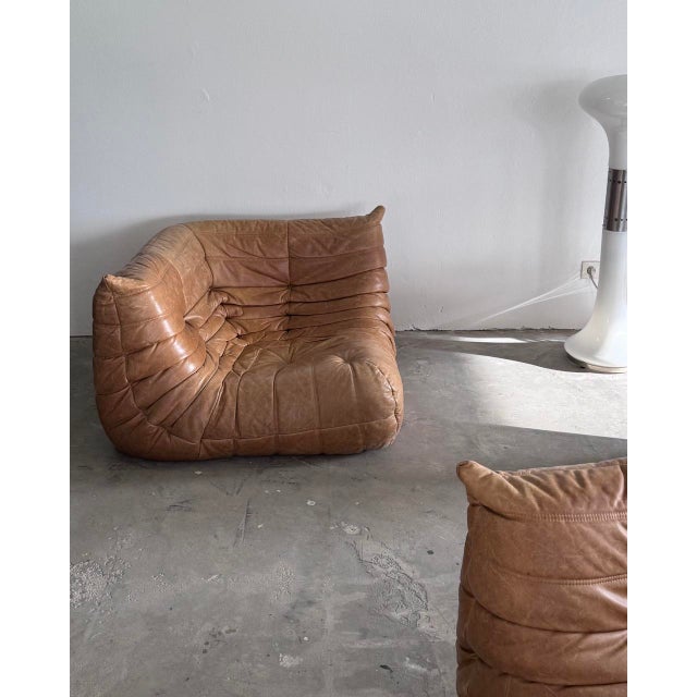 Cognac Togo Leather Set by Michel Ducaroy for Ligne Roset, 2010s, Set of 3 For Sale - Image 9 of 18