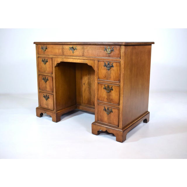 English Georgian Style Mahogany Kneehole Desk by Charak Furniture Co, 1930's For Sale - Image 3 of 13