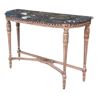 Mid-Century French Louis XVI Style Marble Top Painted Console Table For Sale