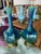 Vintage Pair of Blue Green Ceramic Table Lamps Brass Greek Key Base - a Pair For Sale - Image 11 of 11