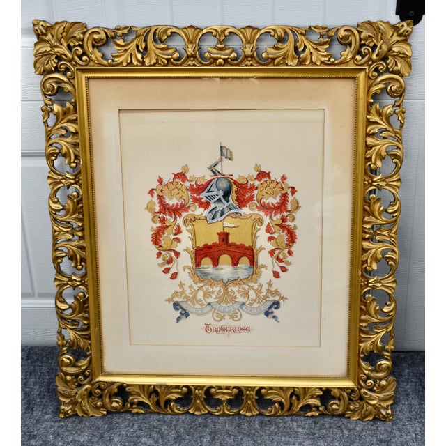 Gold Vintage Pair Framed Prints Coat of Arm Ornate Gold Gilt For Sale - Image 8 of 18
