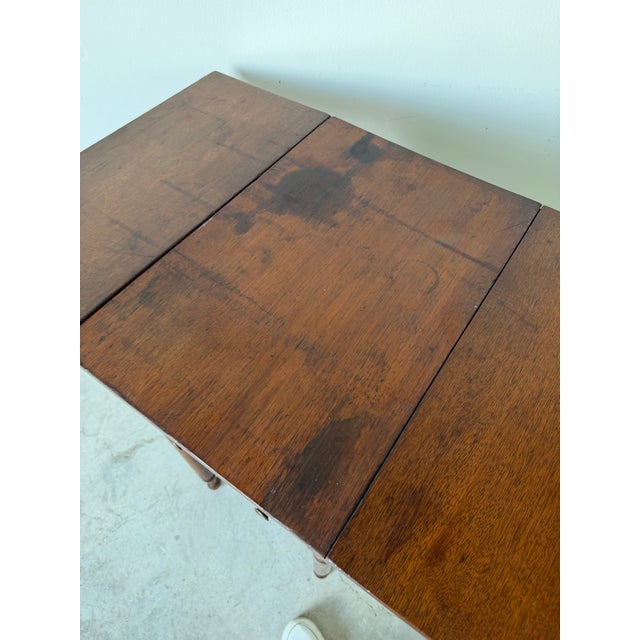 Antique Walnut Drop-Leaf Side Table With Two Drawers & Turned Legs/ Sold For Sale - Image 10 of 12
