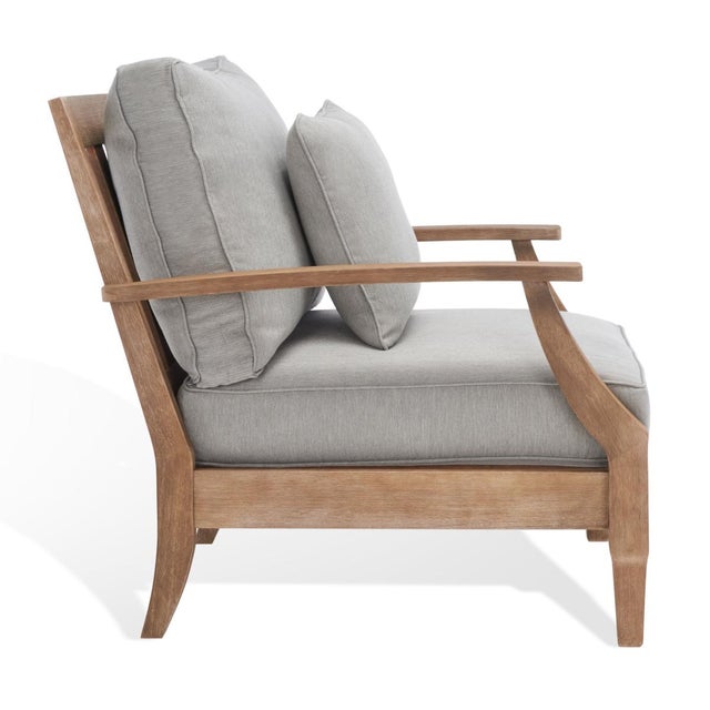 Wood Martinique Wood Patio Armchair - Natural / Grey For Sale - Image 7 of 8