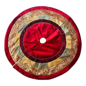 Gorgeous Large Vintage Burgundy Gold Brocade Christmas Tree Skirt