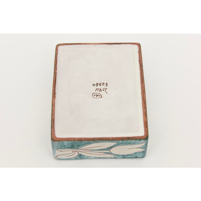 Vintage Italian Raymor Ceramic Flower Lidded Box Turquoise and White For Sale - Image 10 of 10