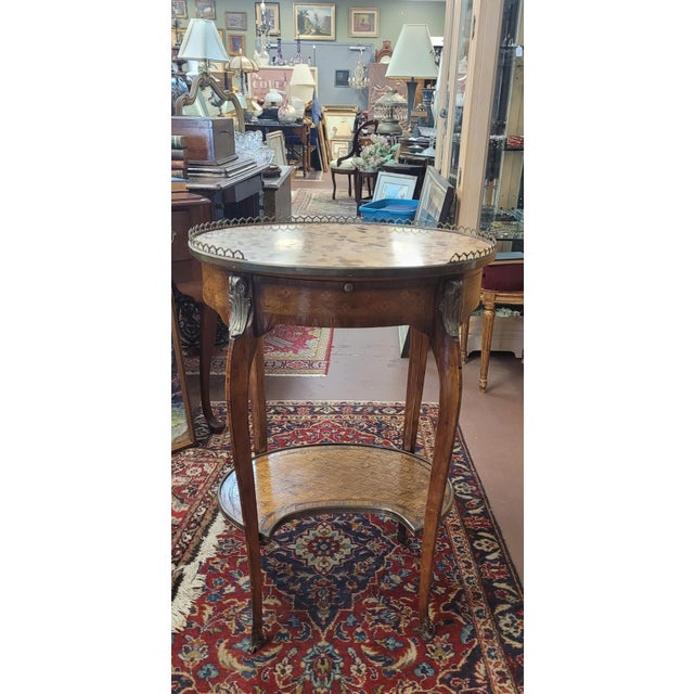 Fine Antique French Stone Top Marquetry Side Table For Sale - Image 11 of 15