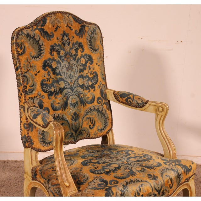 19th Century Louis XV Carved and Painted Armchair For Sale - Image 3 of 12