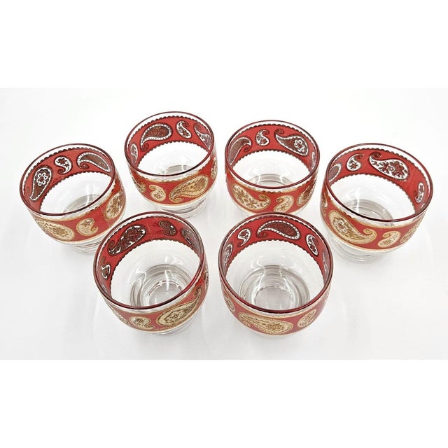 Red Superb Culver Red Paisley 22k Gold Glassware Set of 6 Mid Century 1960s For Sale - Image 8 of 10