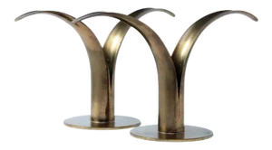 Mid-Century Swedish Brass Candlesticks- a Pair