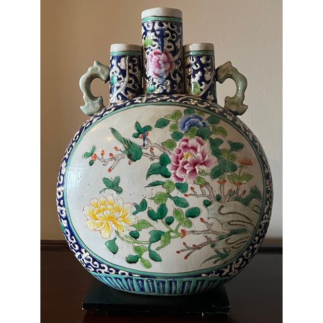 Rose Antique 15" Chinese Famille Rose Moon Flask Vases - Guangxu Period Pair For Sale - Image 8 of 8