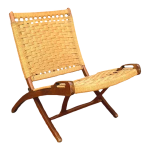 Mid 20th Century Hans Wegner Woven Jute Folding Chair With Carved Handles