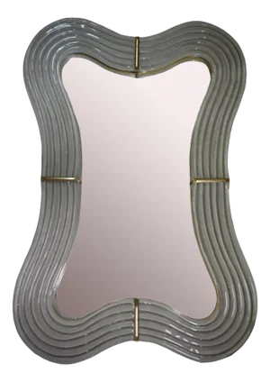 Murano Ivory Glass and Brass Console Wall Mirror, 1990