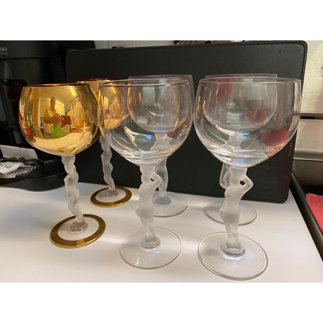 1970s Lalique-Style Wine / Water Glasses- Set of 6 For Sale - Image 9 of 9