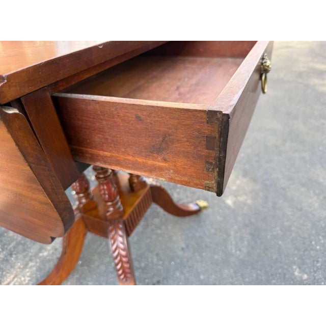 Brown Antique American Classical Style Duncan Phyfe Carved Mahogany Drop Leaf Side Table, For Sale - Image 8 of 18