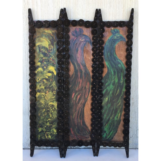 Art Nouveau 20th Century Arts & Crafts Folding Screen & Hand Painted Decoration Room Divider For Sale - Image 3 of 13