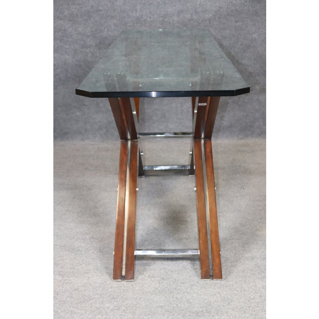 Post Modern Contemporary Wood Steel and Glass Console Table For Sale - Image 10 of 10