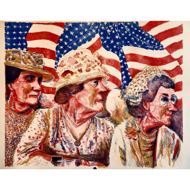 1990s Sid Chafetz, Ohio Art Modern Americana Patriotic Lithograph American Flag Attentive Patriots For Sale - Image 5 of 5