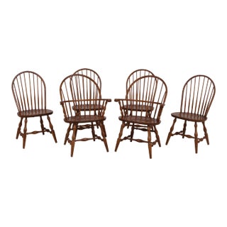 Set of 6 Hitchcock Oak Windsor Style Dining Room Chairs For Sale