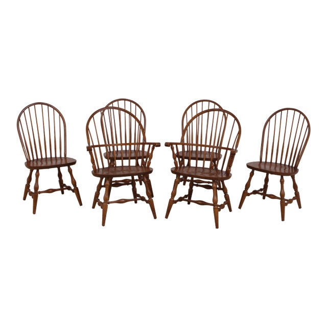 Set of 6 Hitchcock Oak Windsor Style Dining Room Chairs For Sale