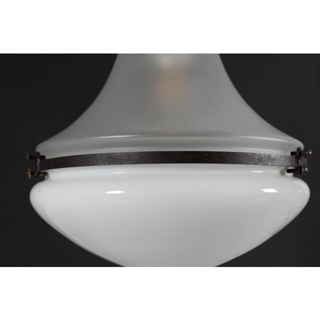 Bauhaus Small Luzette Pendant Light in Glass and Copper by Peter Behrens for Siemens Schuckert, 1910s For Sale - Image 3 of 14