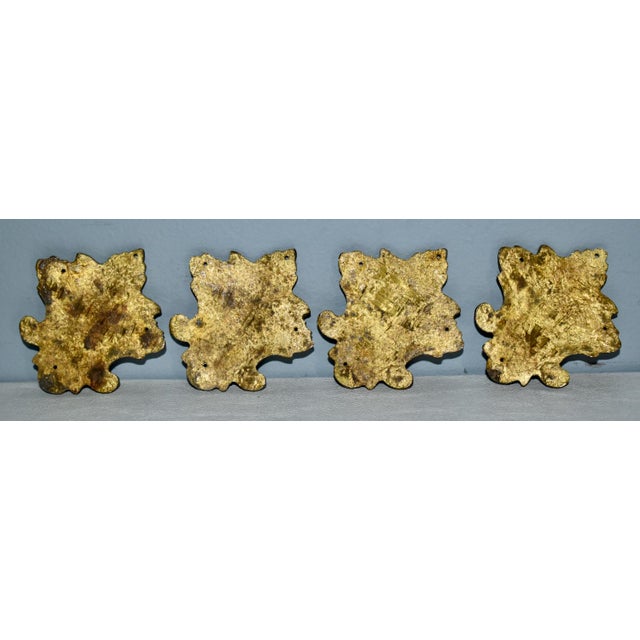 French Vintage Set of Four Fleur-De-Lis Brass Ormolu For Sale - Image 3 of 11