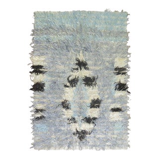 Powder Blue Abstract Vintage Turkish Tulu Mid-20th Century Shag Rug For Sale