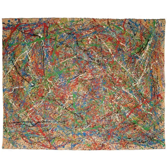 XL "Composition" Abstract Expressionist Mixed-Media Drip Painting in the Style of Jackson Pollock For Sale - Image 12 of 13