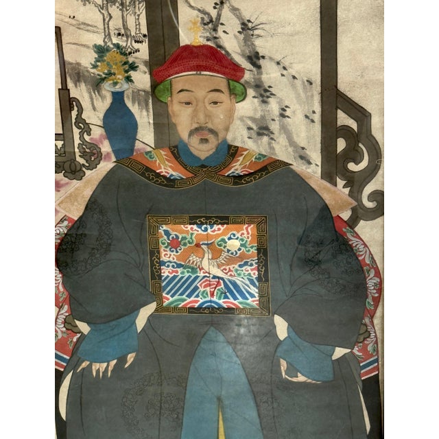Large Qing-Dynasty Double Ancestral Portrait China, late 19th C. Guangxu Period For Sale - Image 14 of 18