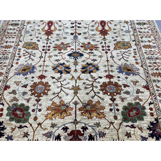 2000 - 2009 Beige Sultani Persian-Style Floral Natural Dye Wool Area Rug, 8'2" X 9'9" For Sale - Image 5 of 16