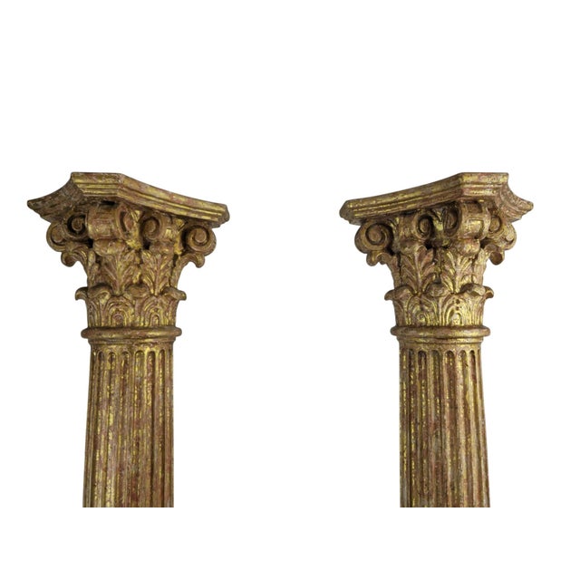 1920s Carved and Gilded Wooden Columns with Figural Bases, 1920, Set of 2 For Sale - Image 5 of 10