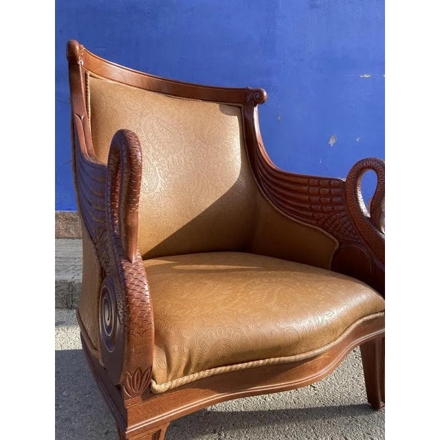Empire Style Carved Leather Armchair For Sale - Image 5 of 9