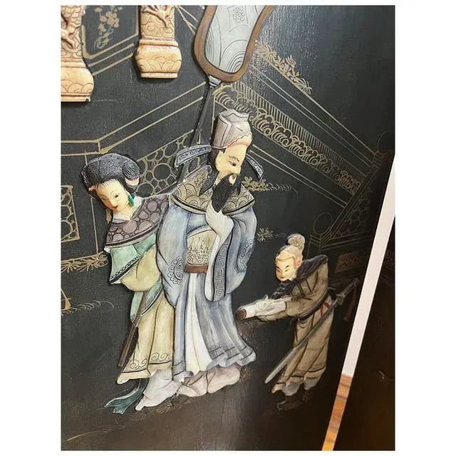 1950s Coromandel Black Laquer Chinoiserie Screen Room Divider For Sale In New York - Image 6 of 12