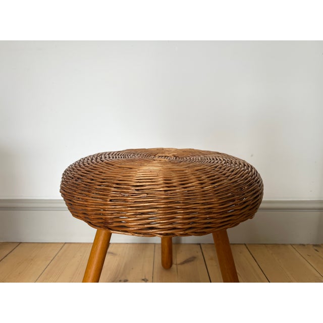 Mid-Century Modern Vintage Wicker Tripod Stool in the style of Tony Paul, 1960s For Sale - Image 3 of 13