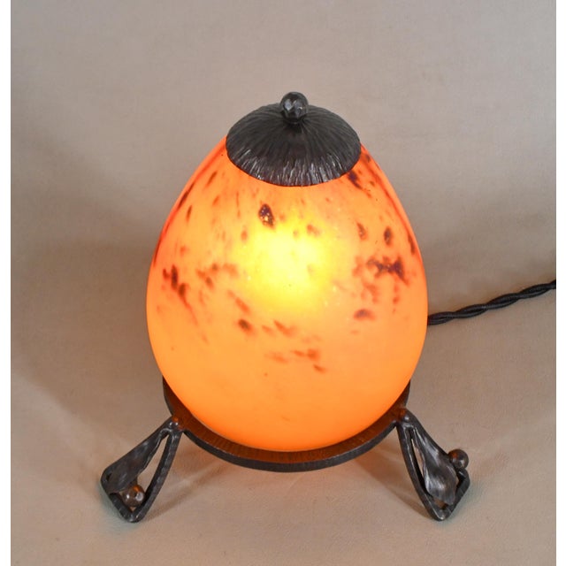 Charles Schneider Schneider French Art Deco Orange Mottled Glass Night Lamp - 1920s For Sale - Image 4 of 9