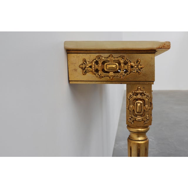 Louis XVI Style Gilt Wall Console with Onyx Marble Top, Italy, 1950s For Sale - Image 6 of 12